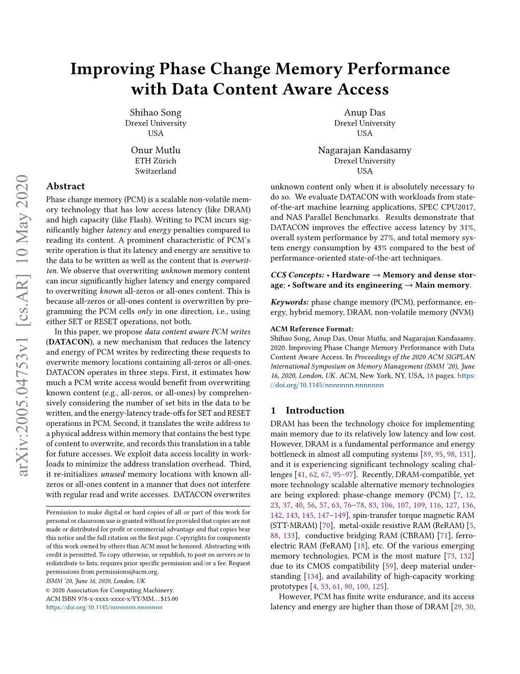 Improving Phase Change Memory Performance with Data Content