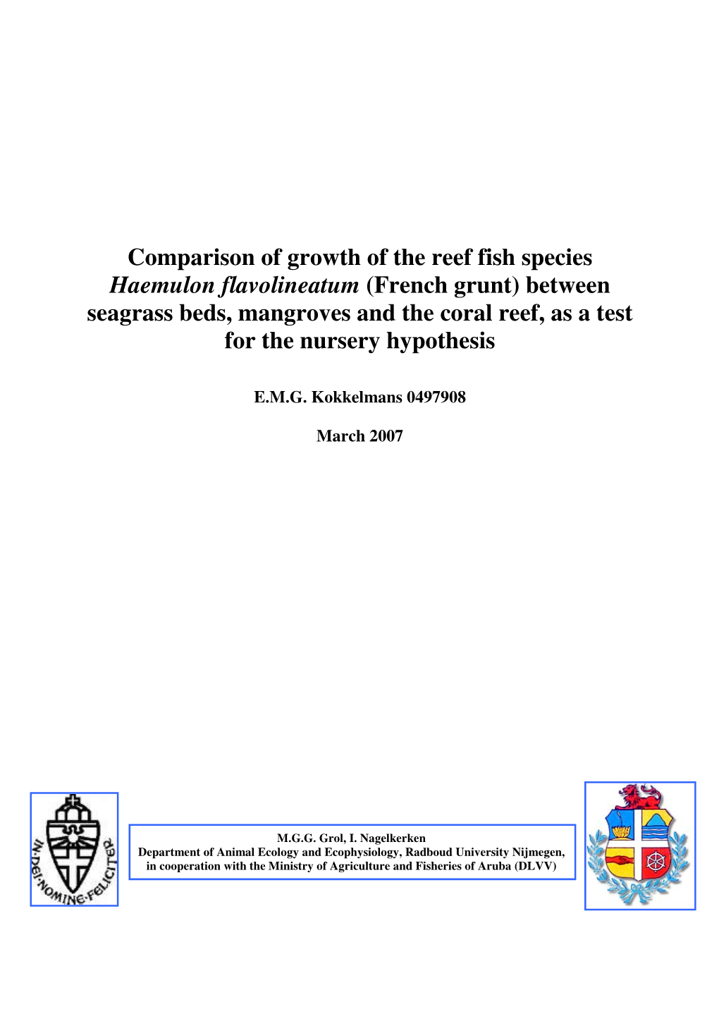 Comparison of Growth of the Reef Fish Species Haemulon Flavolineatum