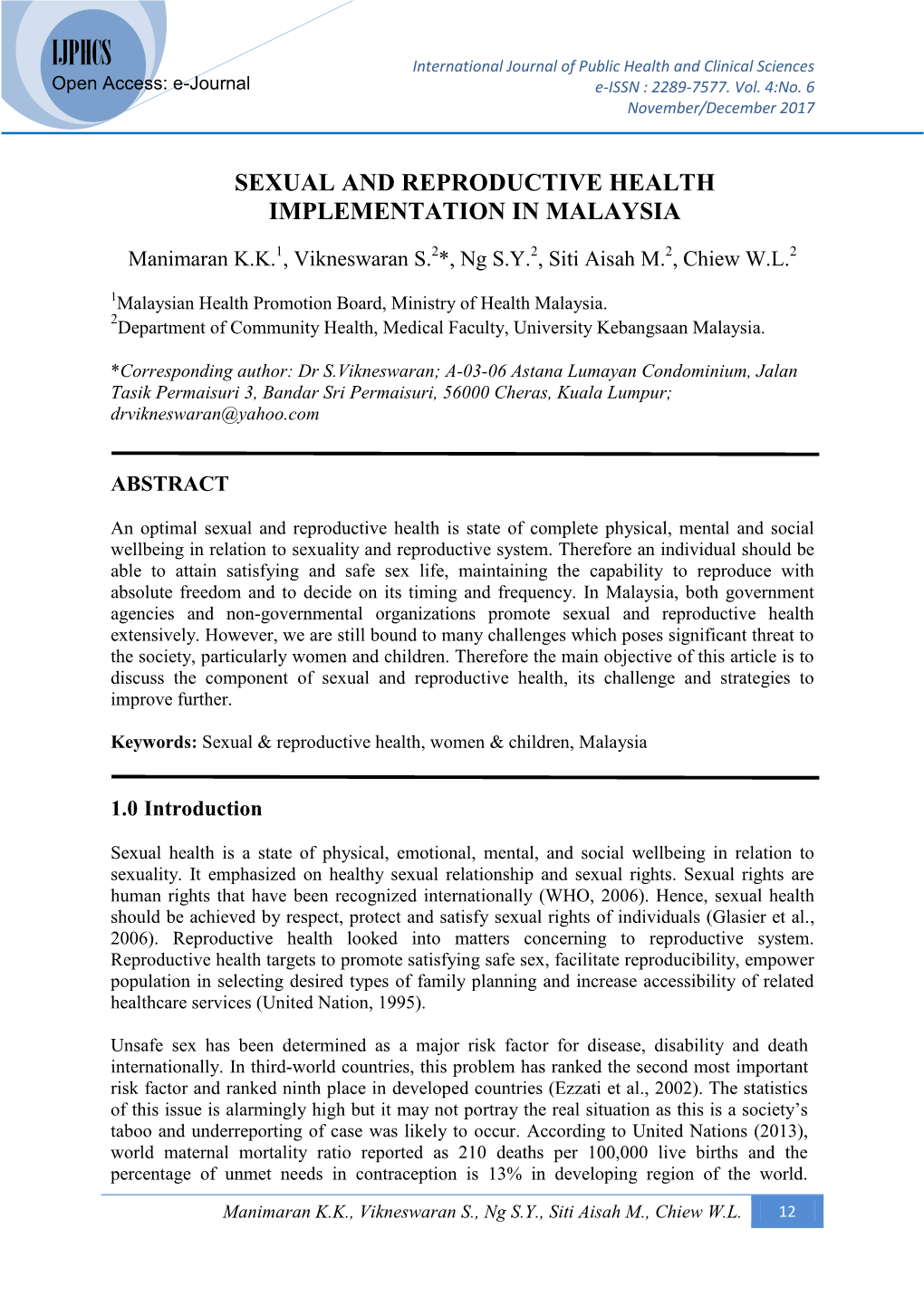 Sexual and Reproductive Health Implementation in Malaysia