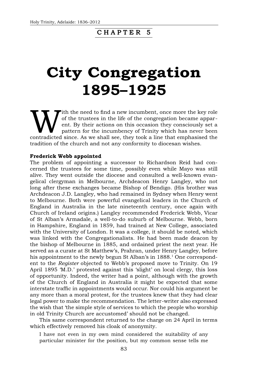 City Congregation 1895–1925