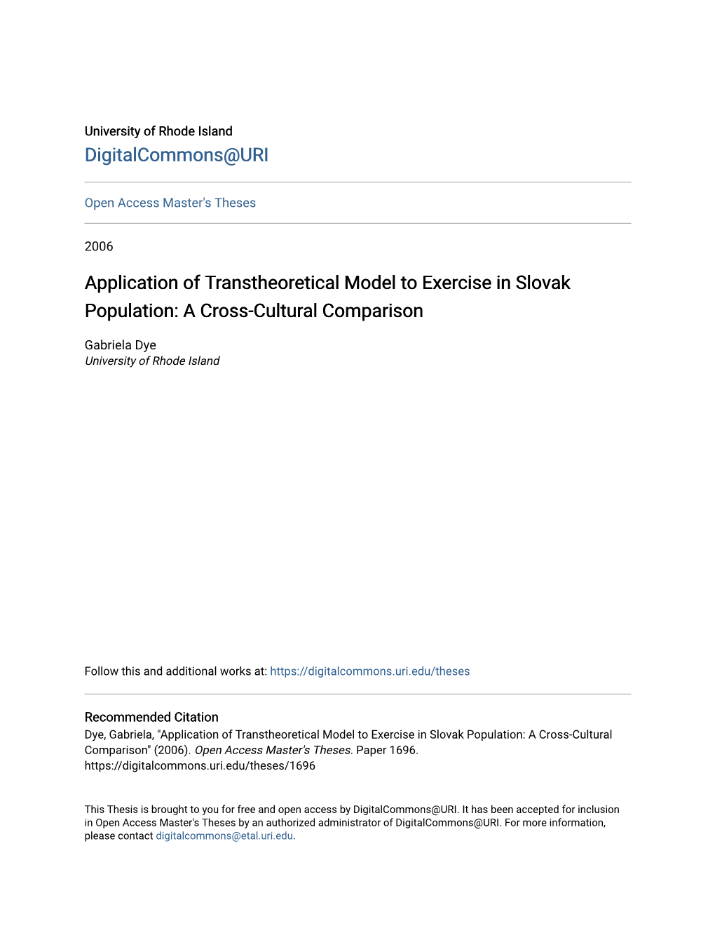Application of Transtheoretical Model to Exercise in Slovak Population: a Cross-Cultural Comparison
