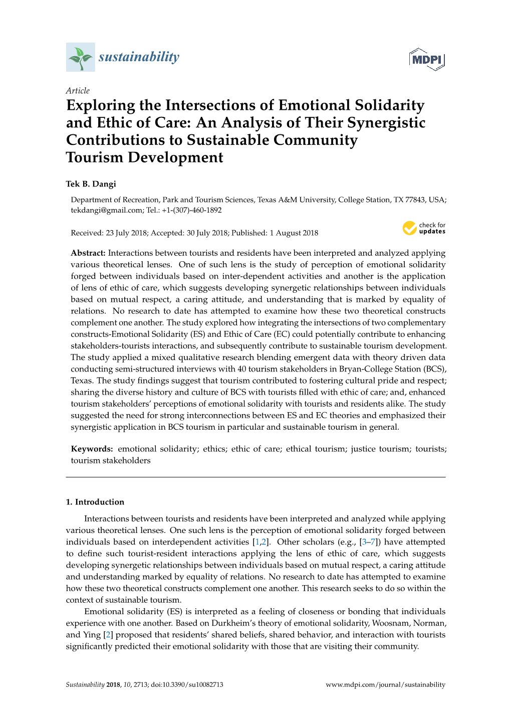 Exploring the Intersections of Emotional Solidarity and Ethic of Care: an Analysis of Their Synergistic Contributions to Sustainable Community Tourism Development