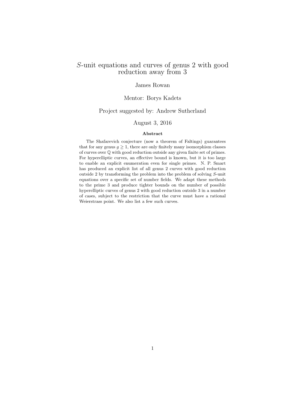 S-Unit Equations and Curves of Genus 2 with Good Reduction Away from 3