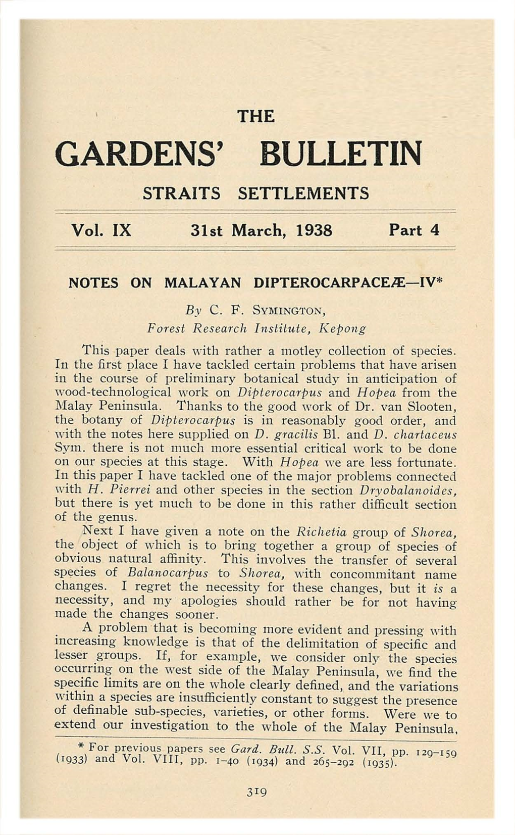 Gar-Dens' Bulletin Straits Settlements
