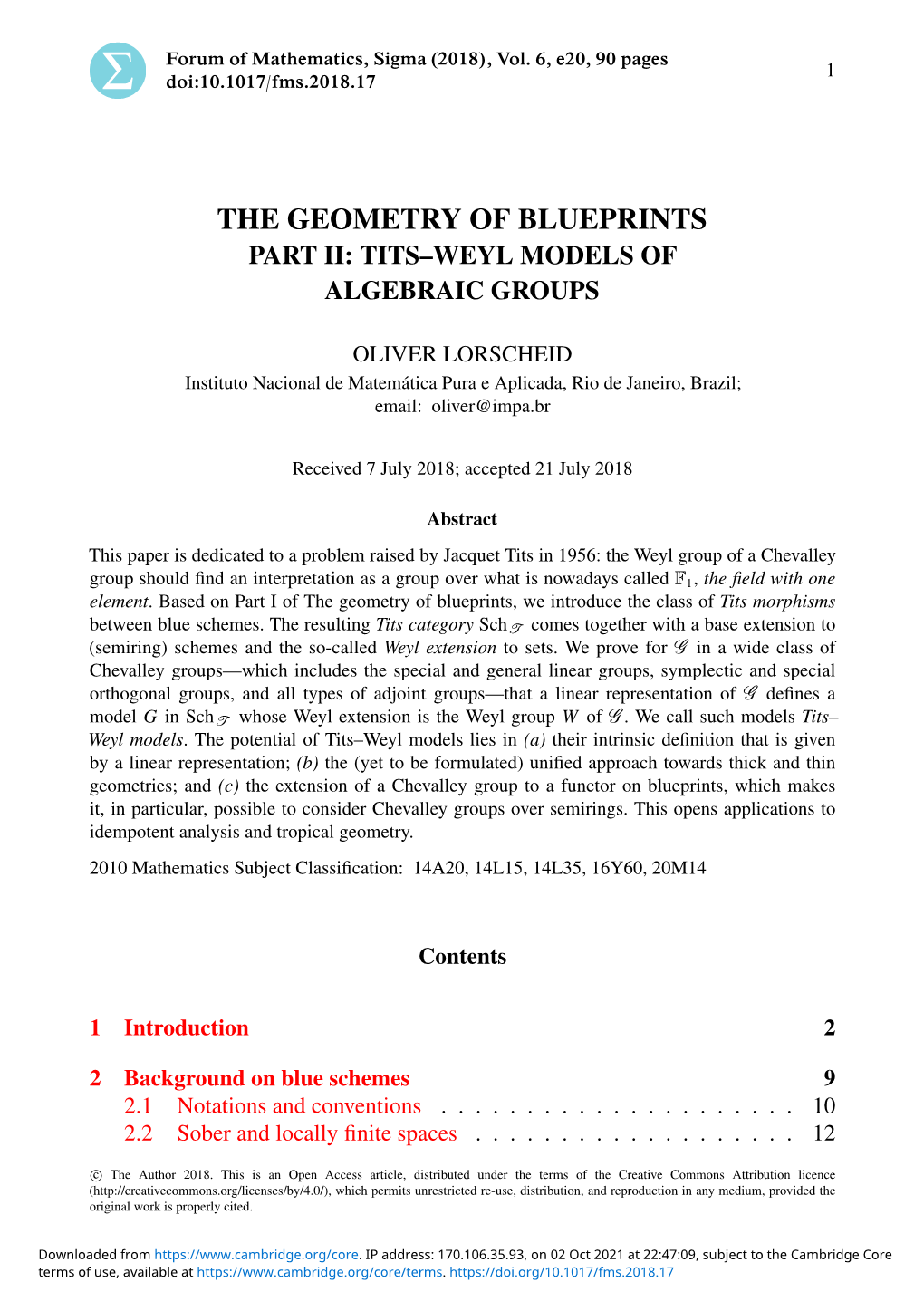 The Geometry of Blueprints Part Ii: Tits–Weyl Models of Algebraic Groups