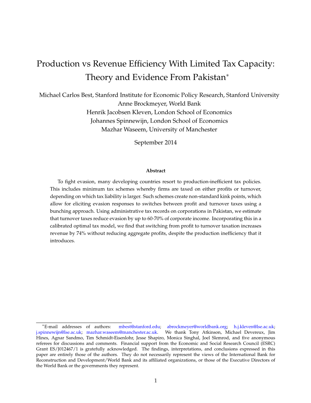 Production Vs Revenue Efficiency with Limited Tax Capacity: Theory And
