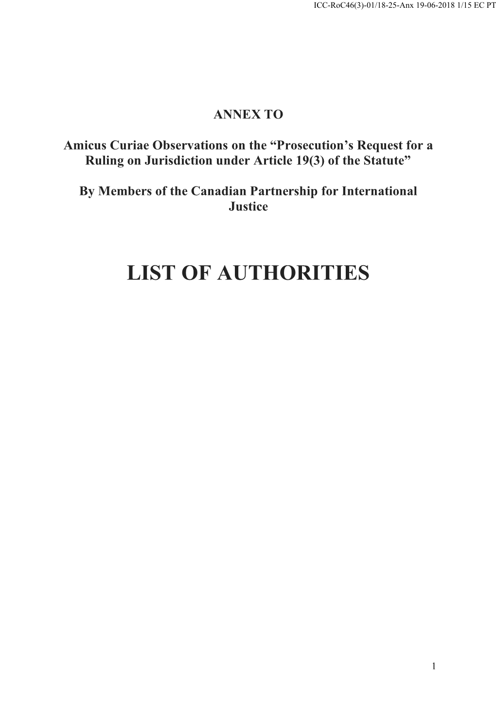 List of Authorities