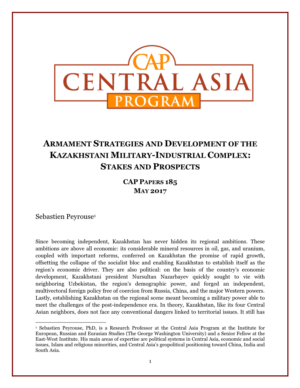 Armament Strategies and Development of the Kazakhstani Military-Industrial Complex: Stakes and Prospects