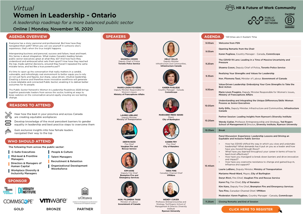 Women in Leadership - Ontario a Leadership Roadmap for a More Balanced Public Sector Online | Monday, November 16, 2020