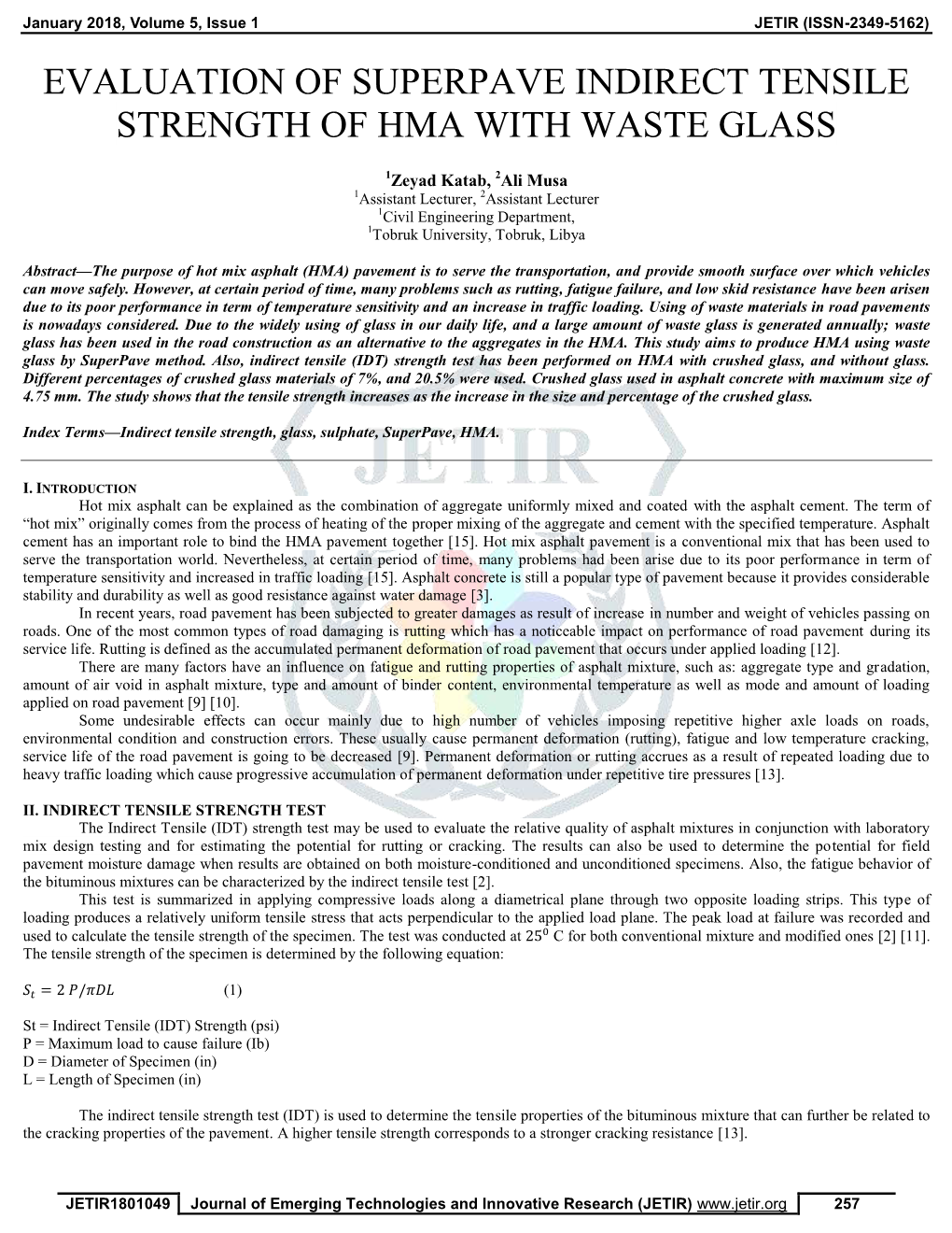 Evaluation of Superpave Indirect Tensile Strength of Hma with Waste Glass