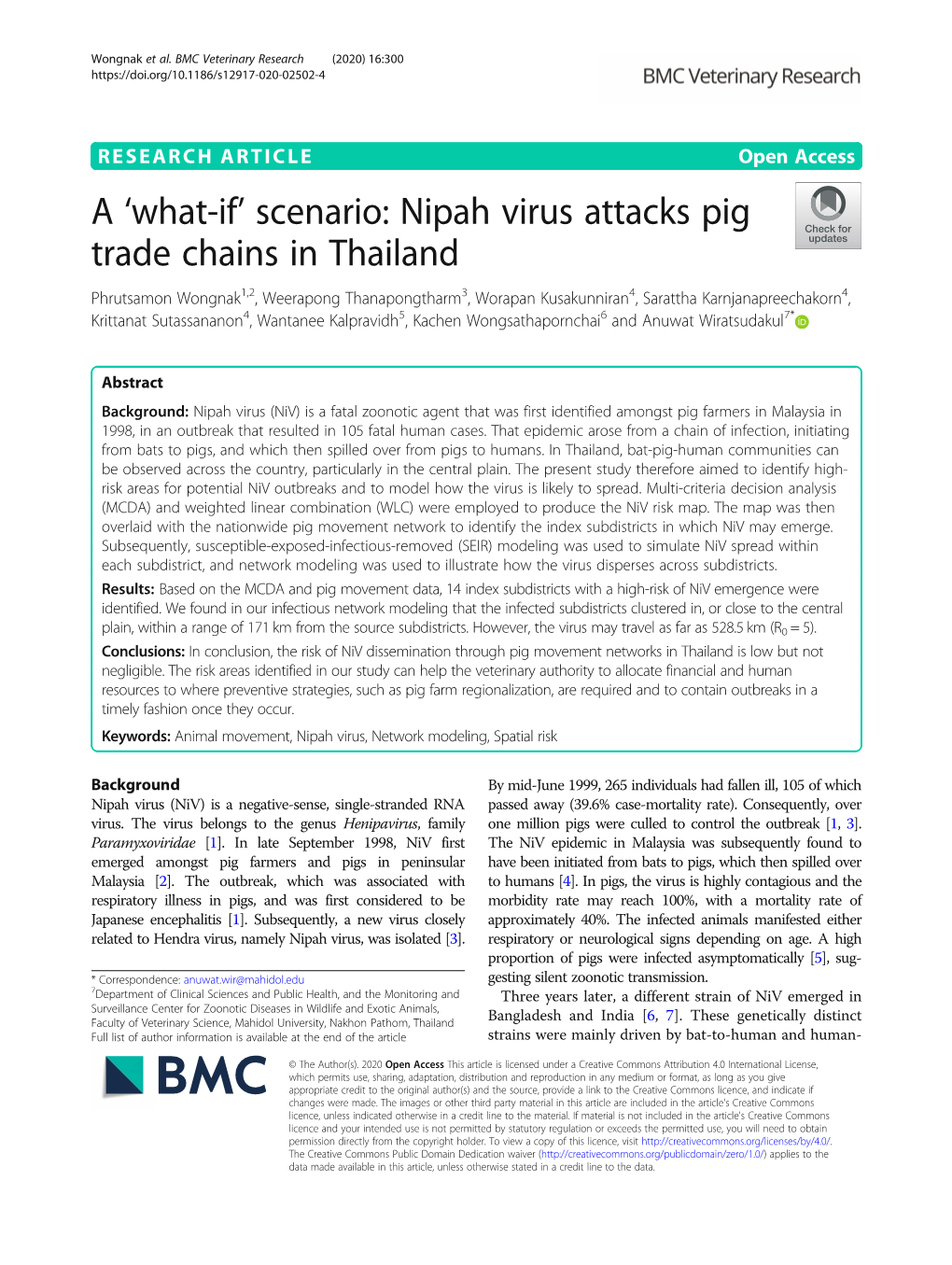 A 'What-If' Scenario: Nipah Virus Attacks Pig Trade Chains in Thailand