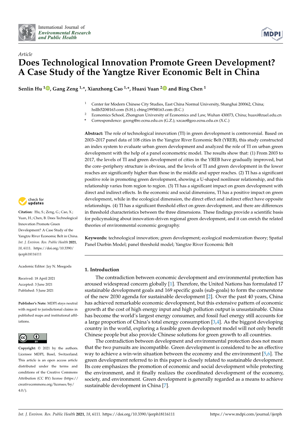 Does Technological Innovation Promote Green Development? a Case Study of the Yangtze River Economic Belt in China