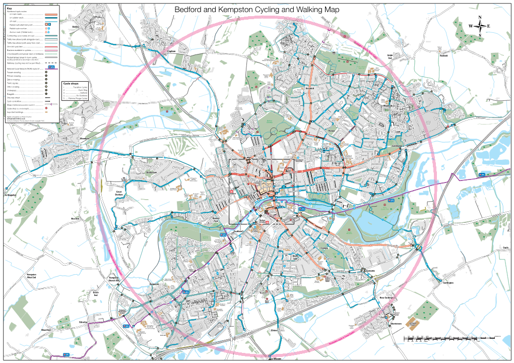 Bedford and Kempston Cycling and Walking Map HIGH STREET on Main Roads