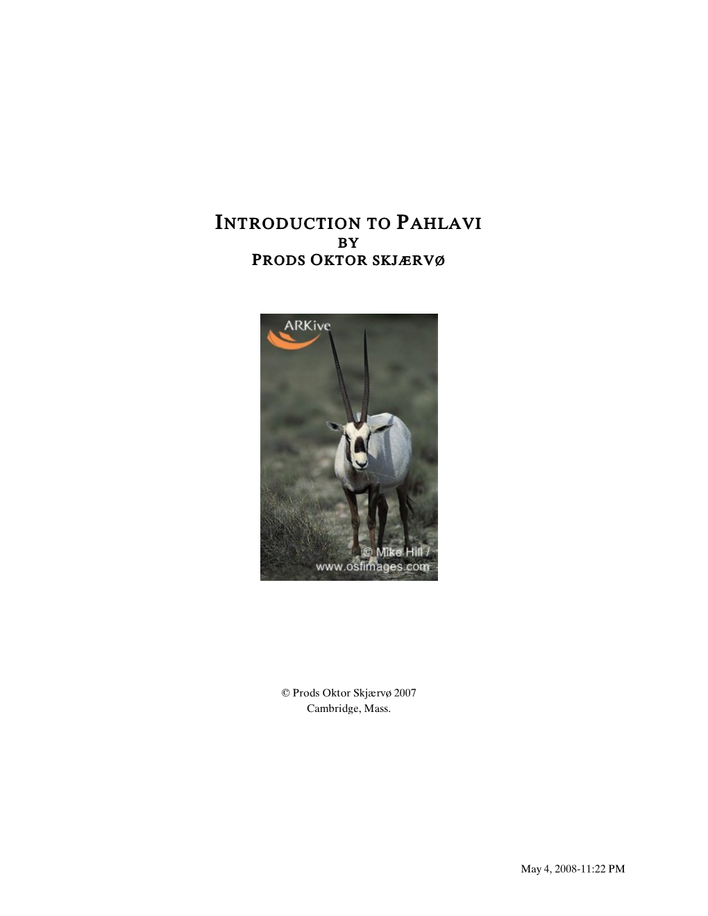 Introduction to Pahlavi by Prods Oktor Skjærvø