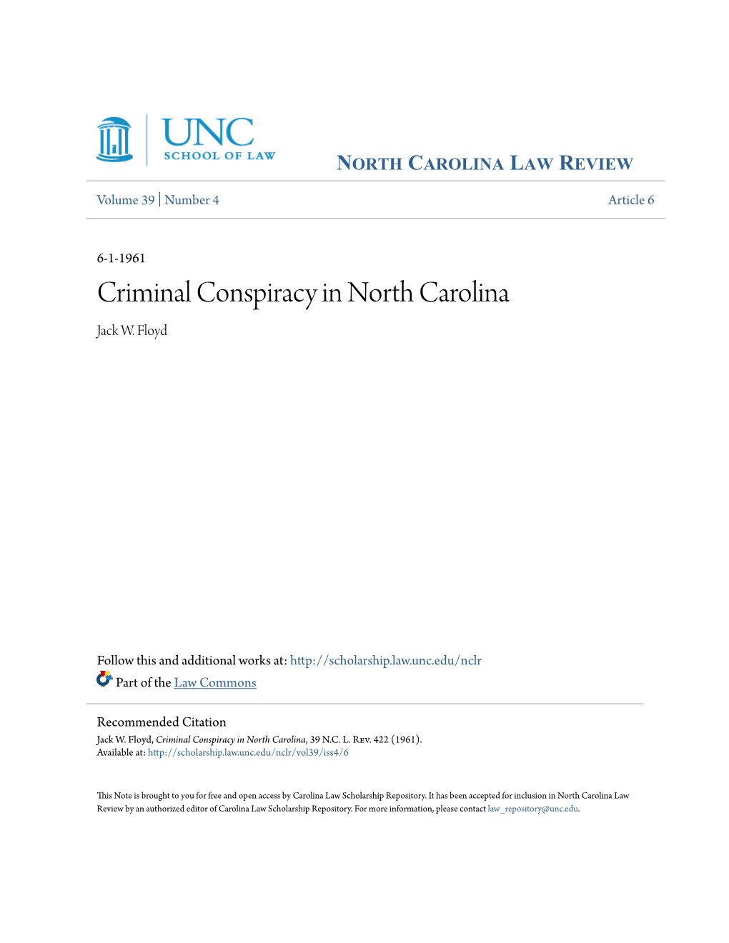 Criminal Conspiracy in North Carolina Jack W
