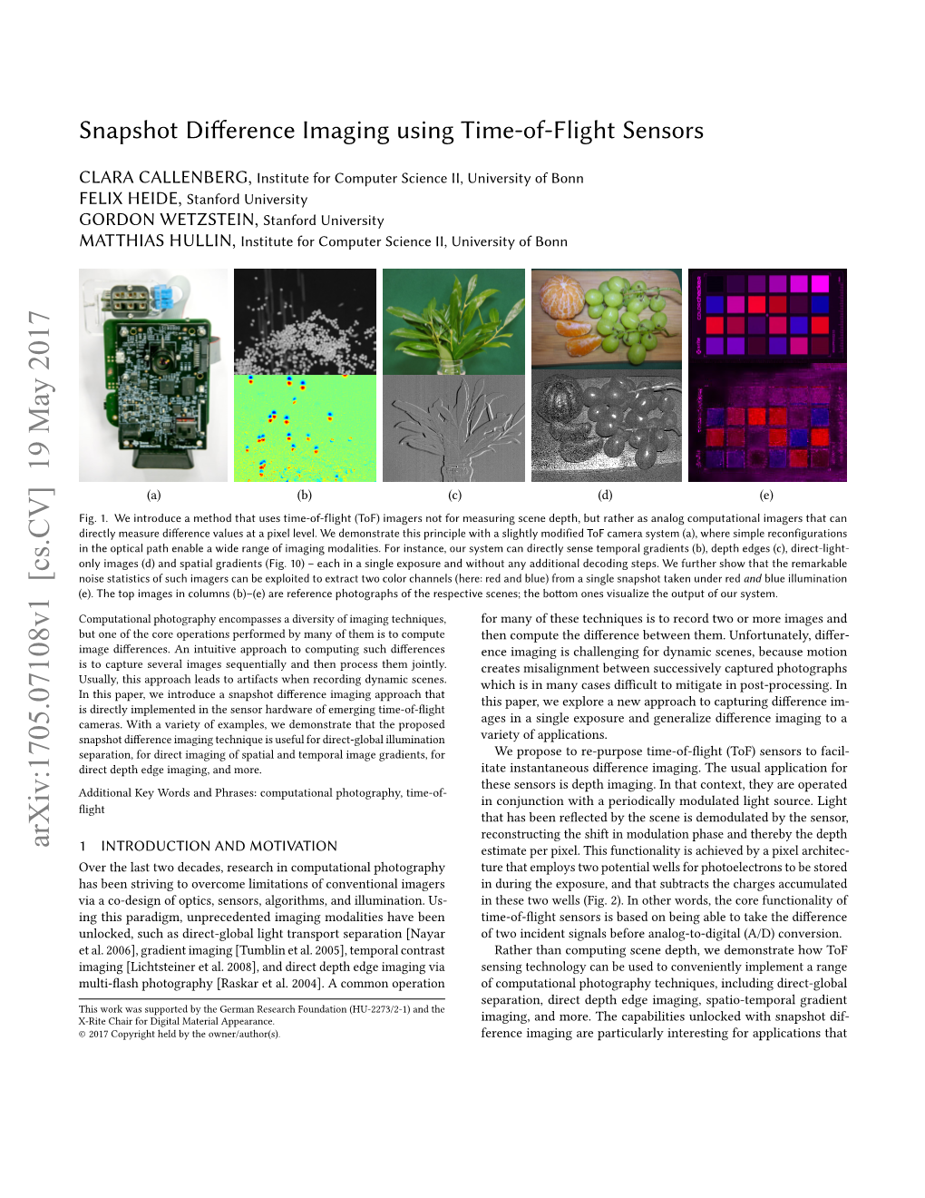 Snapshot Difference Imaging Using Time-Of-Flight Sensors