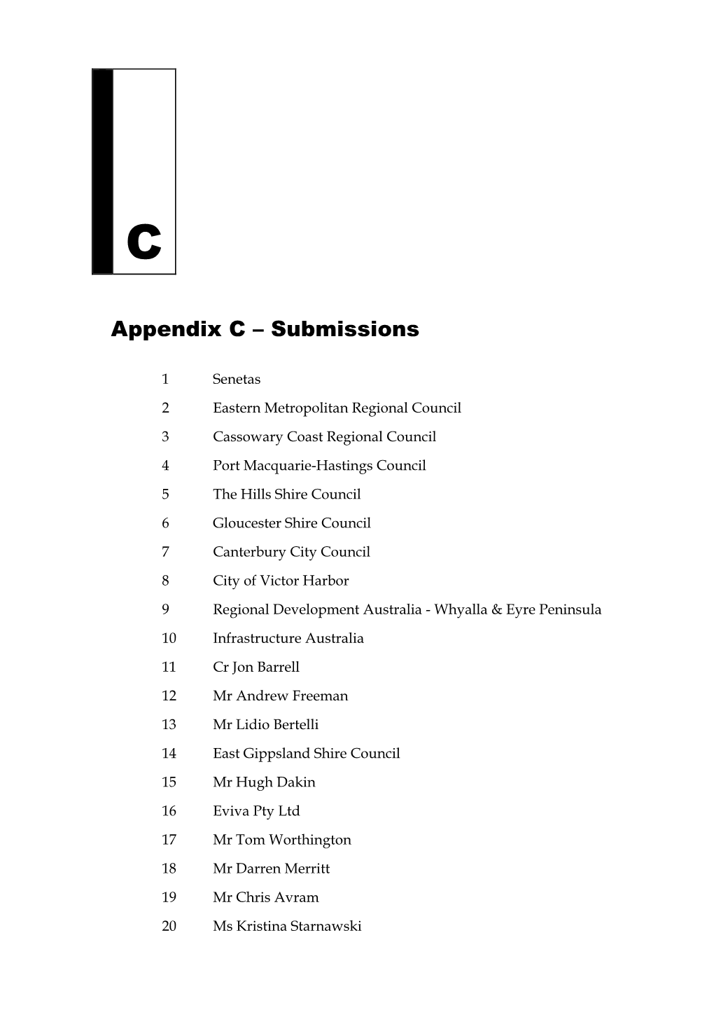 Appendix C: Submissions