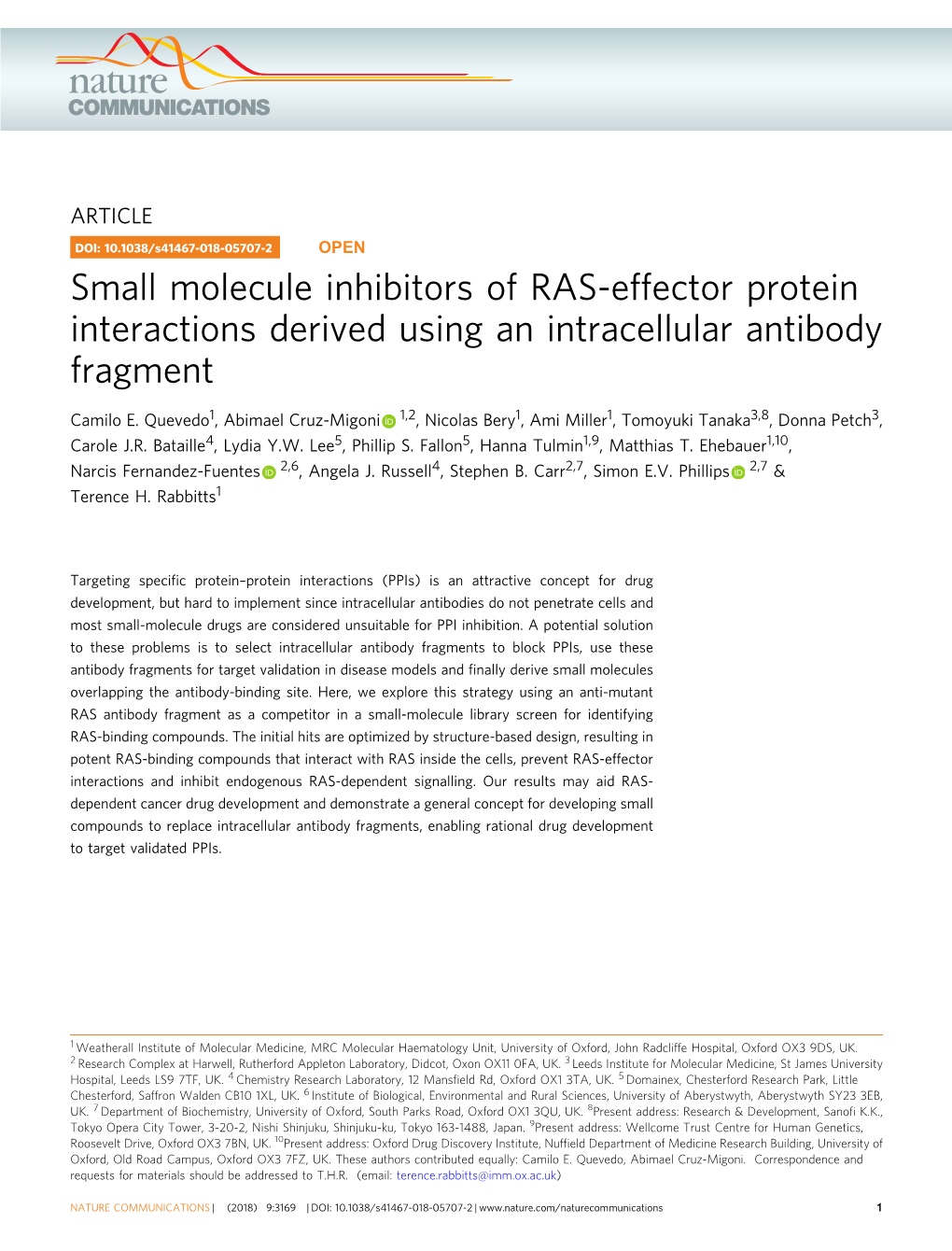 Small Molecule Inhibitors of RAS-Effector Protein Interactions Derived Using an Intracellular Antibody Fragment