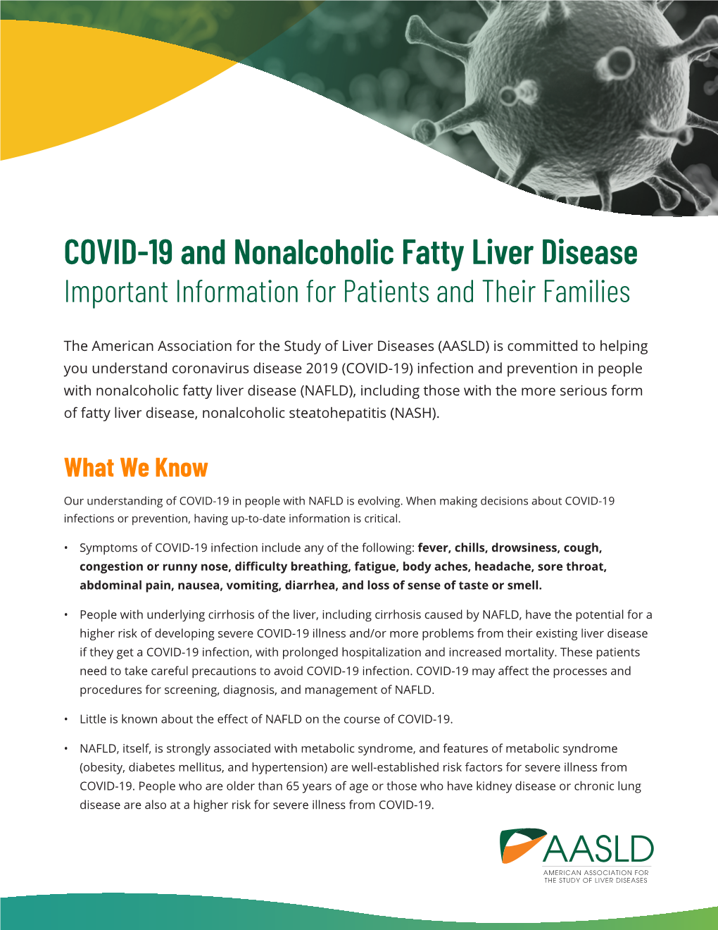 COVID-19 and Nonalcoholic Fatty Liver Disease Important Information for Patients and Their Families