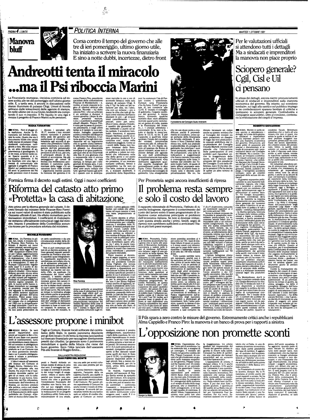 Andreotti Tenta Il Miracolo ...Ma Il Psi Riboccia Marini