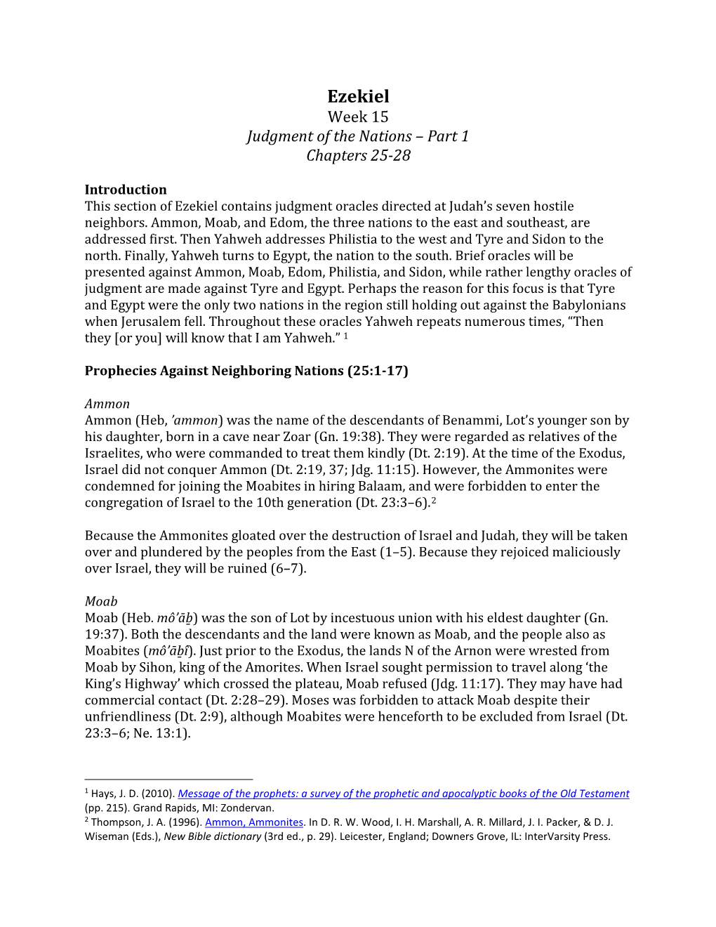 Ezekiel Week 15 Judgment of the Nations – Part 1 Chapters 25-28