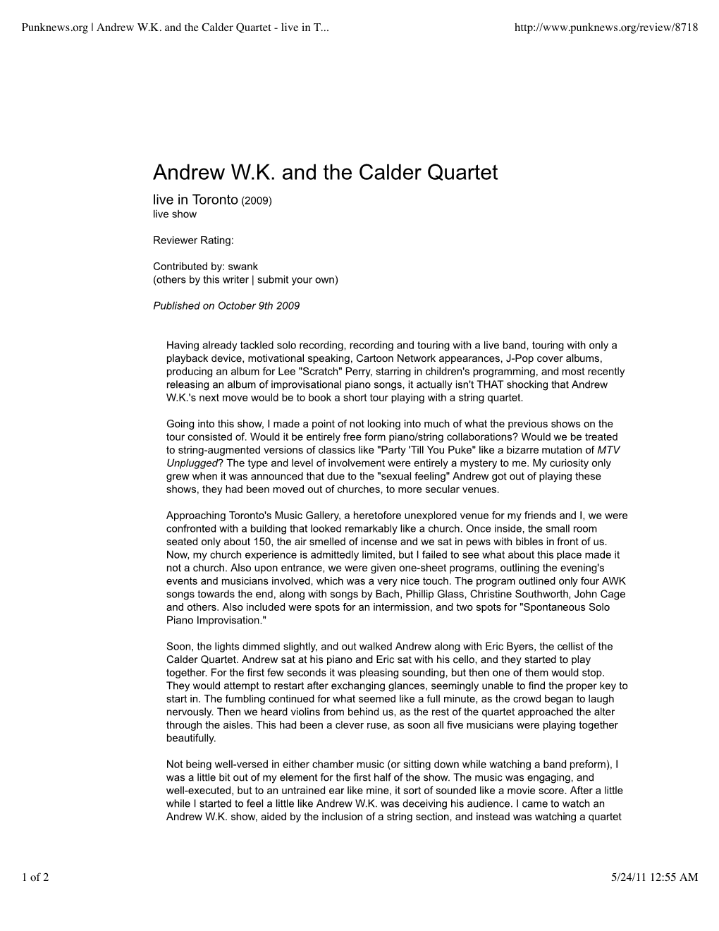 Andrew WK and the Calder Quartet