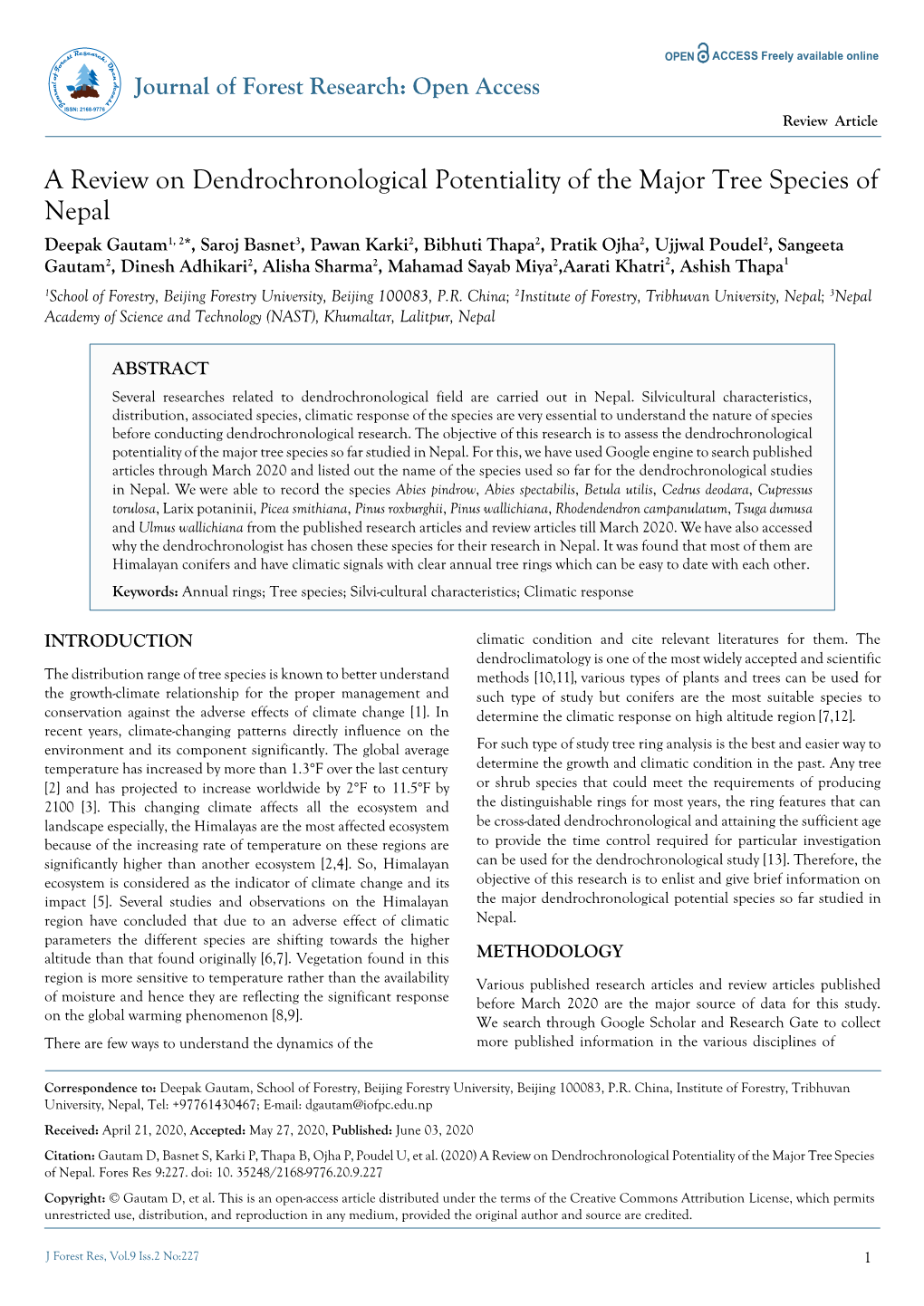 A Review on Dendrochronological Potentiality of the Major Tree