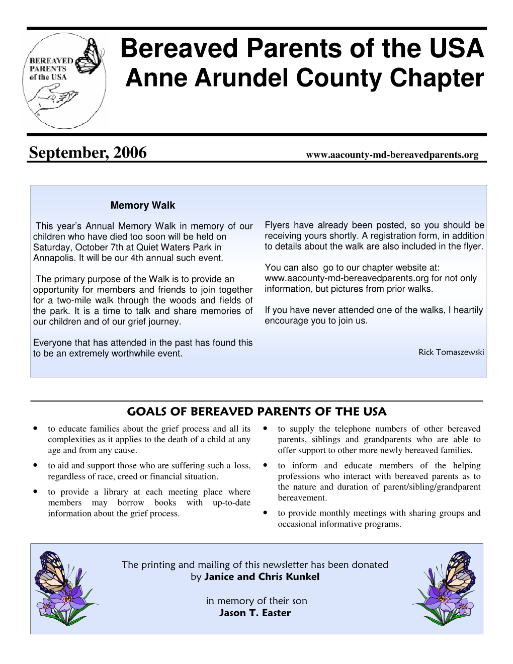 Bereaved Parents of the USA, Anne Arundel County, Annapolis, MD
