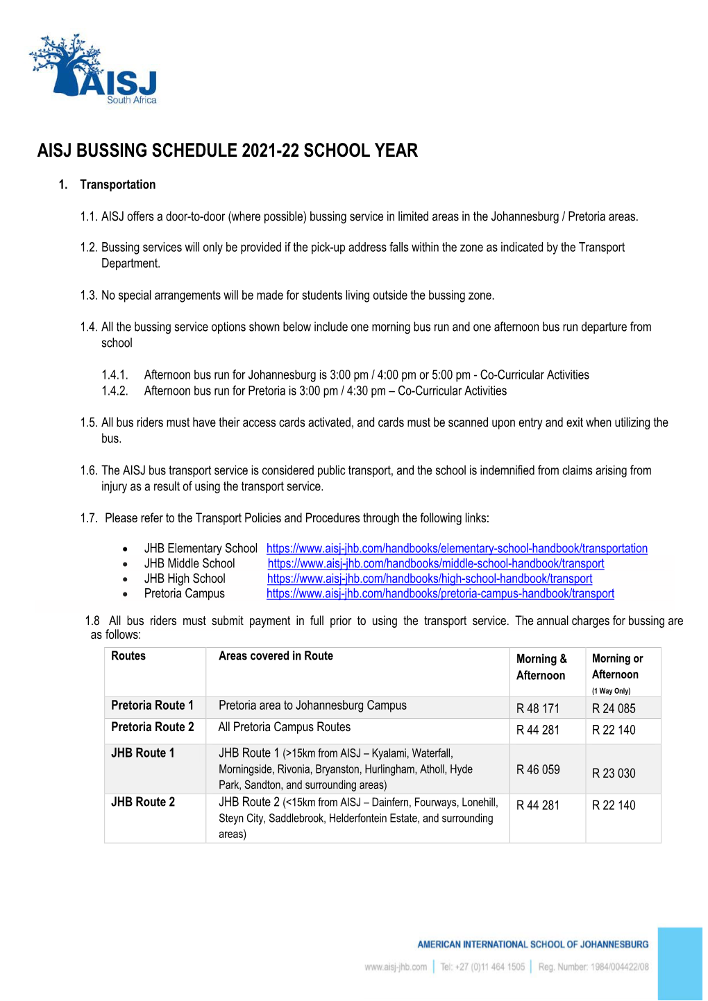 Aisj Bussing Schedule 2021-22 School Year