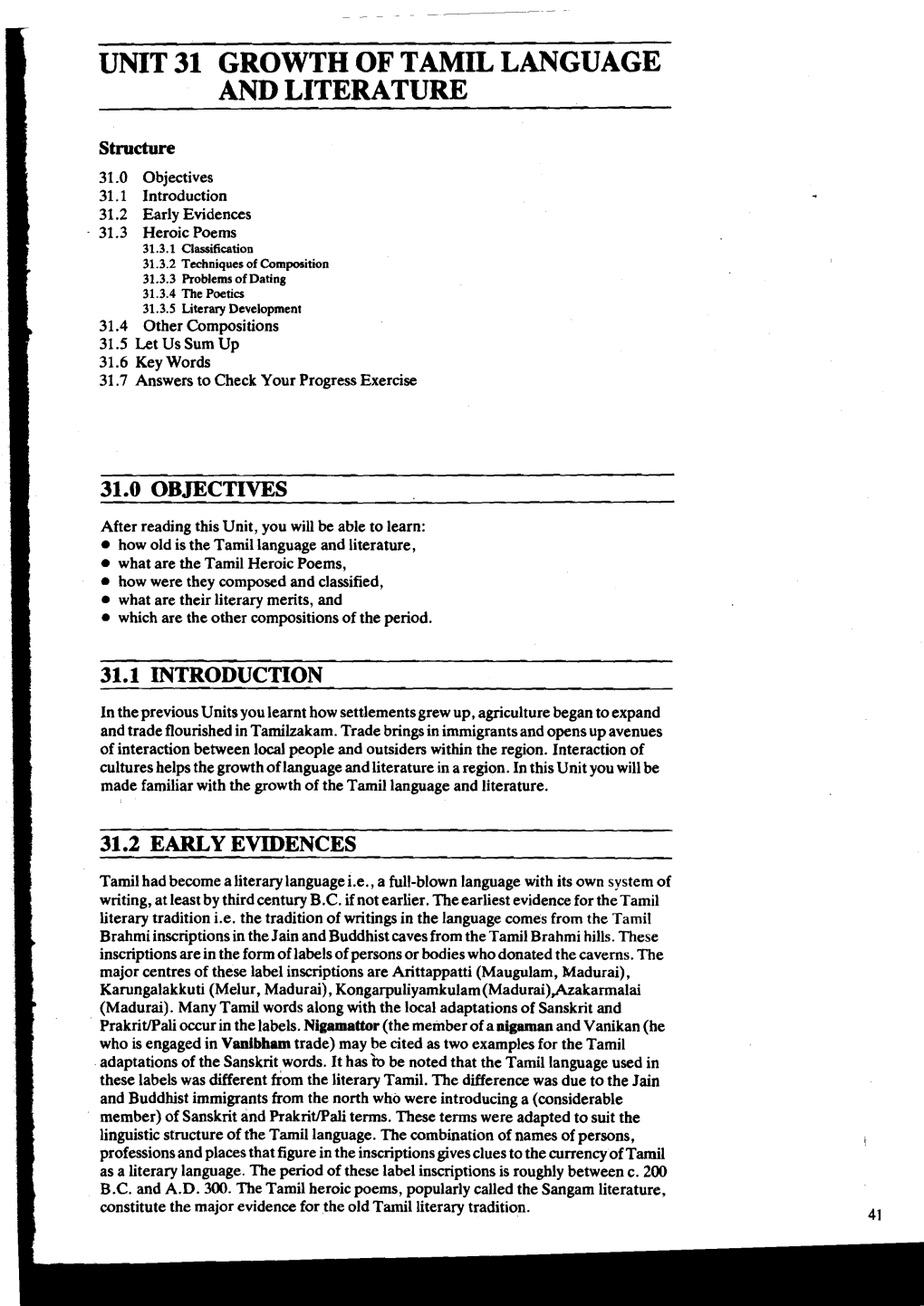 Unit 31 Growth of Tamil Language and Literature