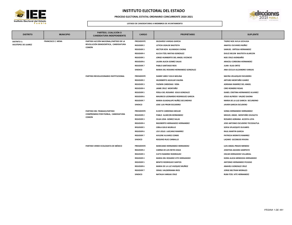 Instituto Electoral Del Estado Proceso Electoral Estatal Ordinario Concurrente 2020-2021