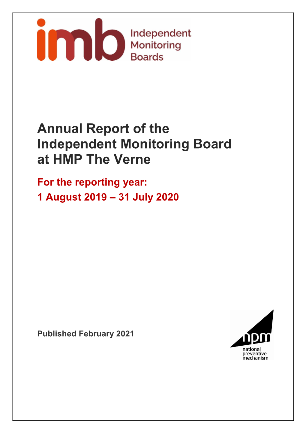 Annual Report of the Independent Monitoring Board at HMP the Verne