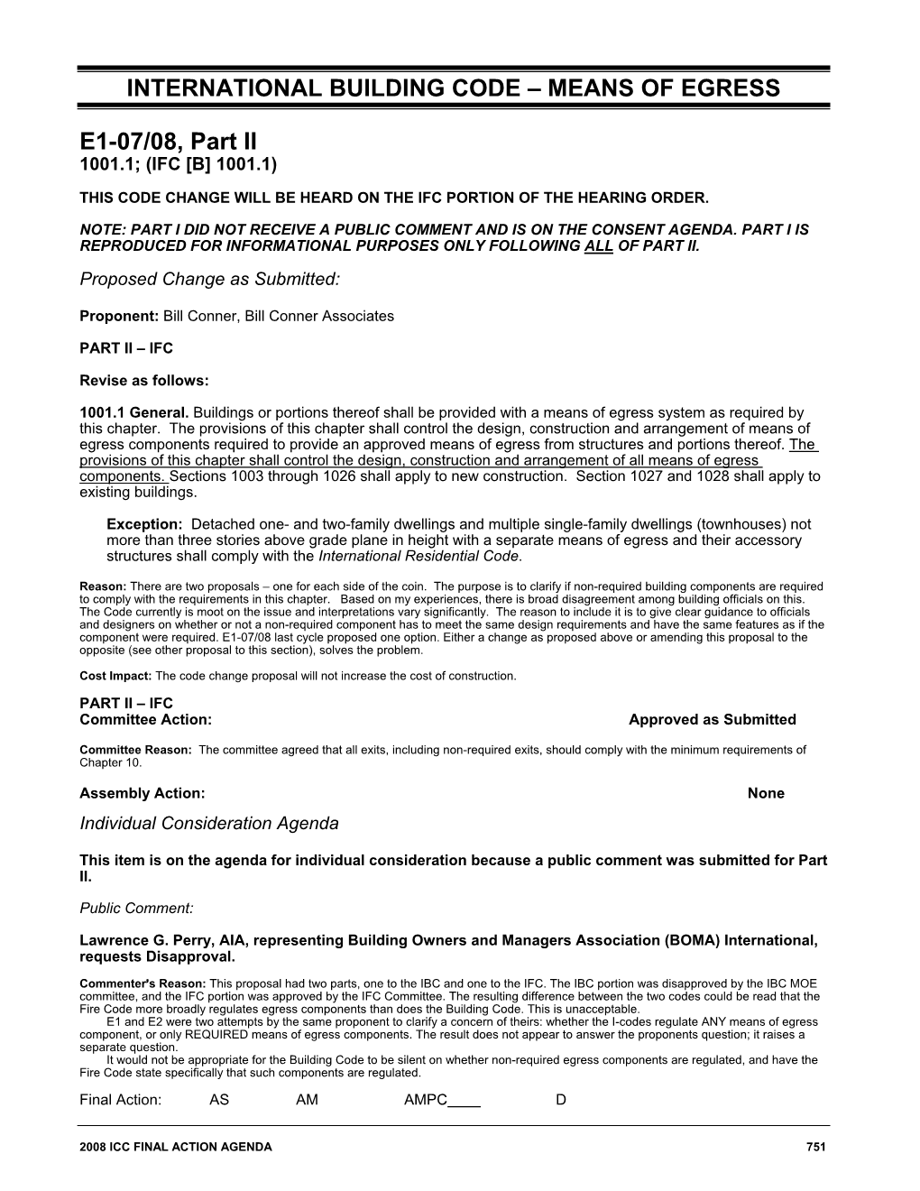 INTERNATIONAL BUILDING CODE – MEANS of EGRESS E1-07/08, Part II