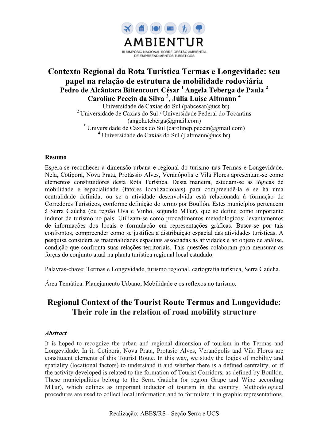 Contexto Regional Da Rota Turística Termas E Longevidade