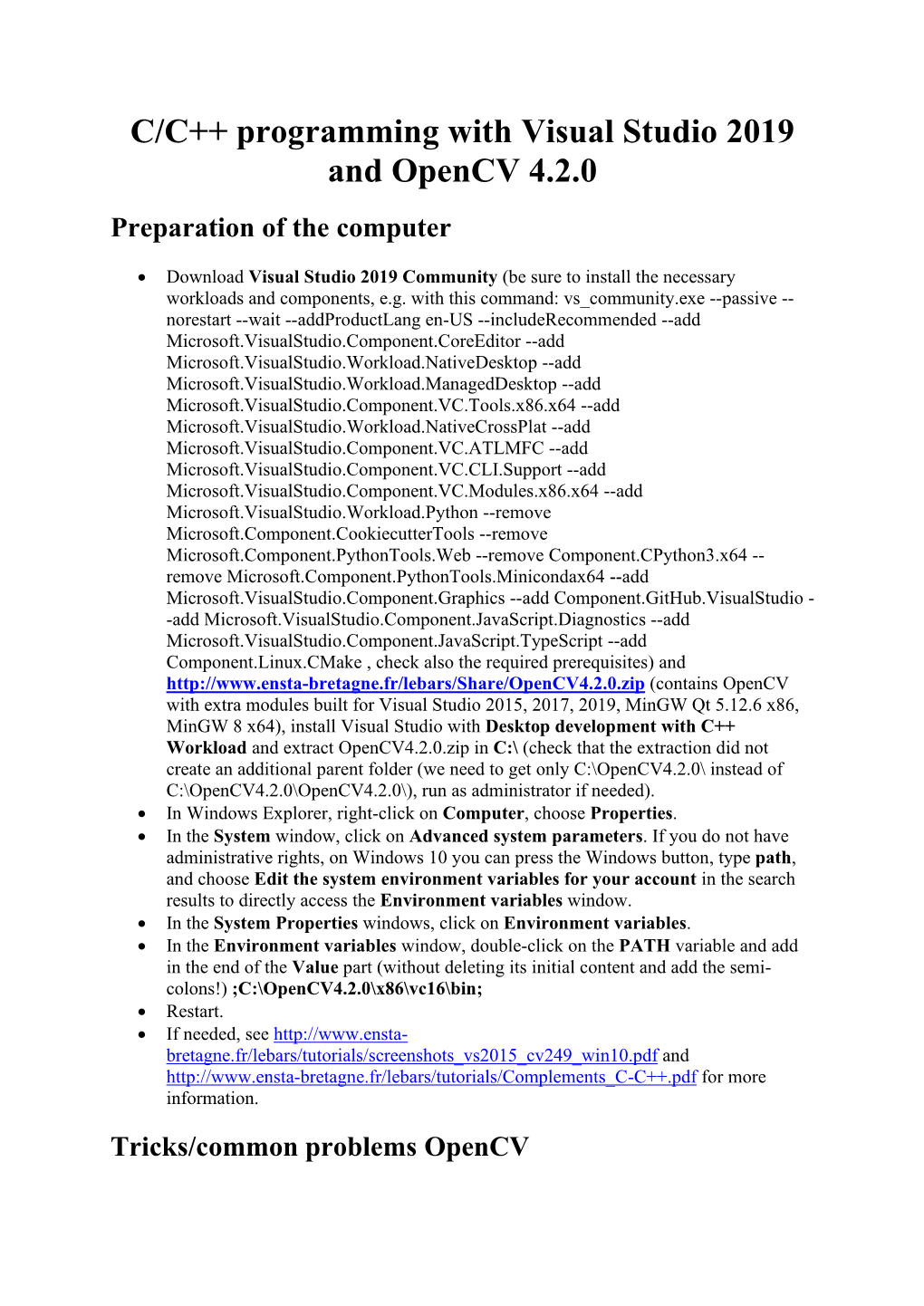 C/C++ Programming with Visual Studio 2019 and Opencv 4.2.0