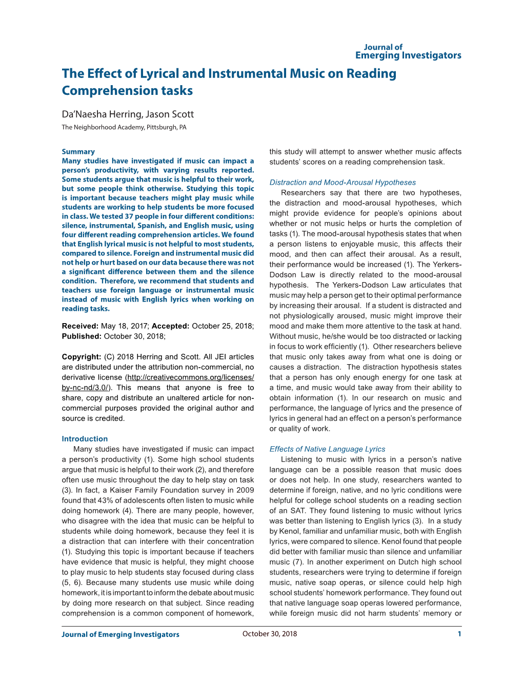 The Effect of Lyrical and Instrumental Music on Reading Comprehension Tasks