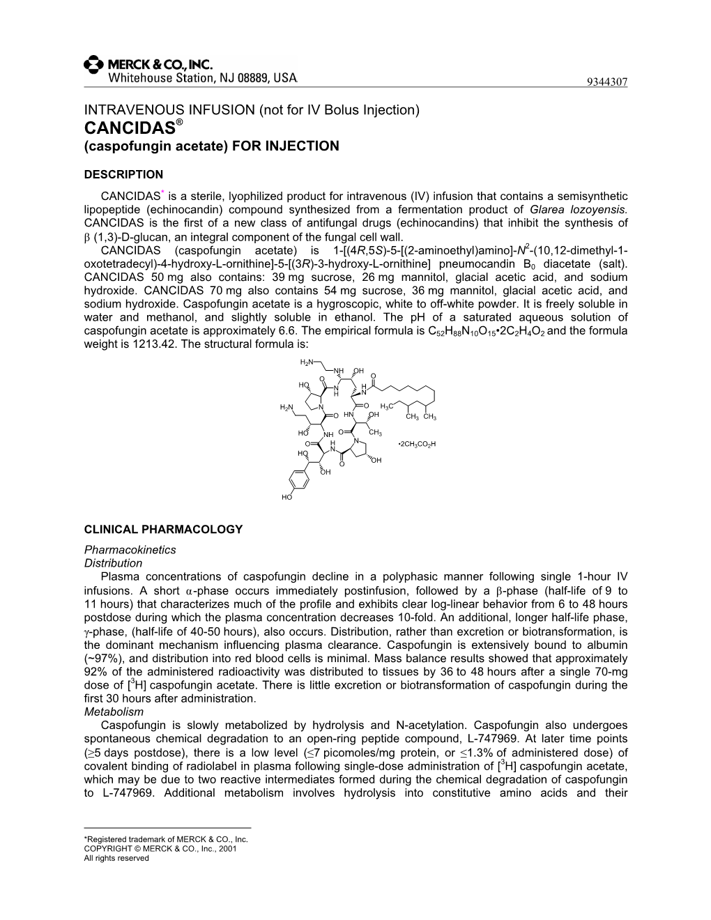 CANCIDAS® (Caspofungin Acetate) for INJECTION