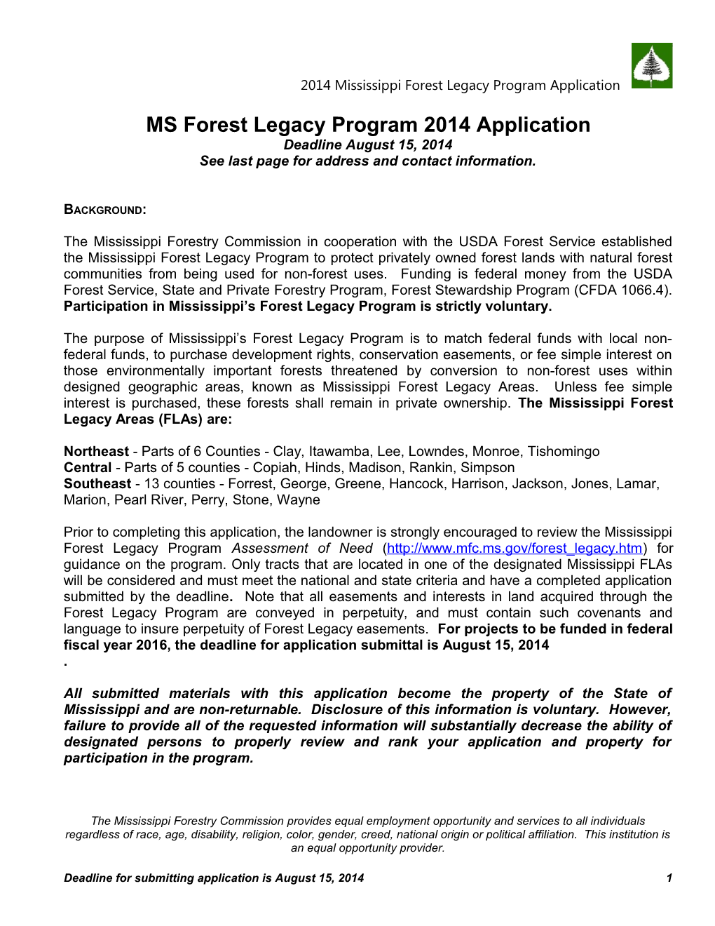 MS Forest Legacy Program 2014 Application