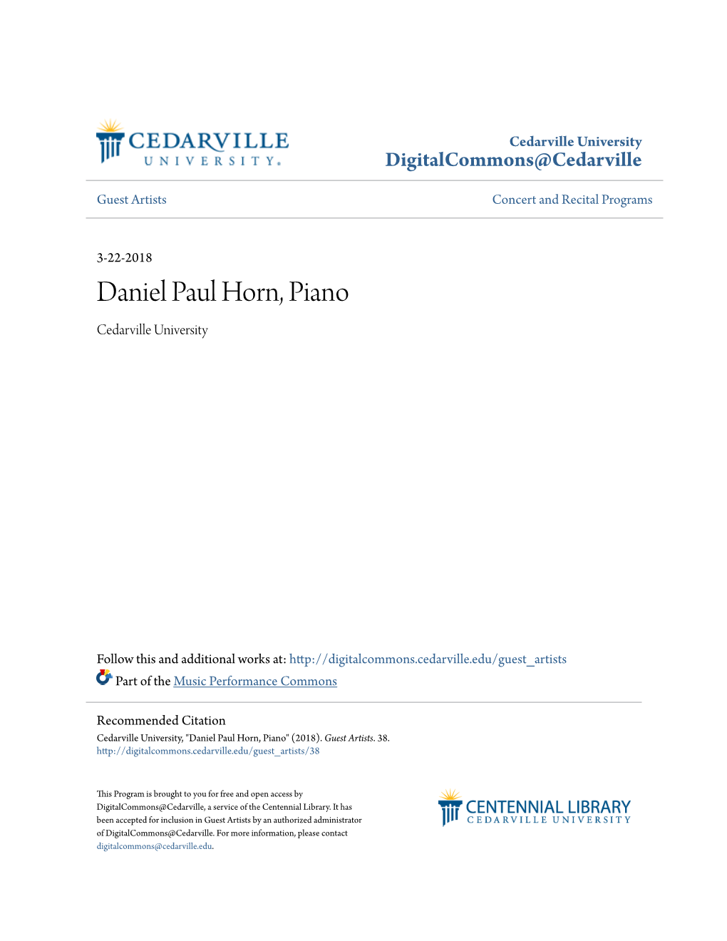 Daniel Paul Horn, Piano Cedarville University