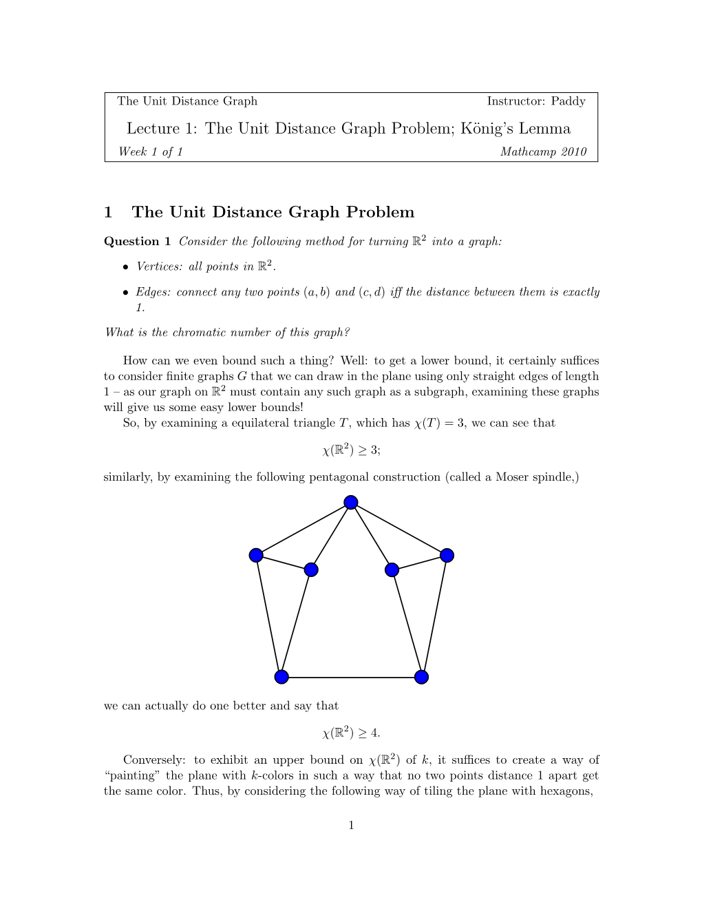 König's Lemma 1 the Unit Distance Graph Problem