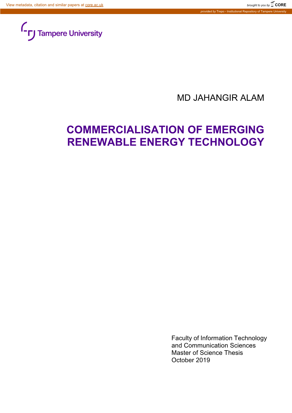 Commercialisation of Emerging Renewable Energy Technology
