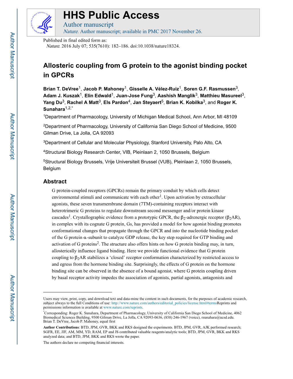 Allosteric Coupling from G Protein to the Agonist Binding Pocket in Gpcrs