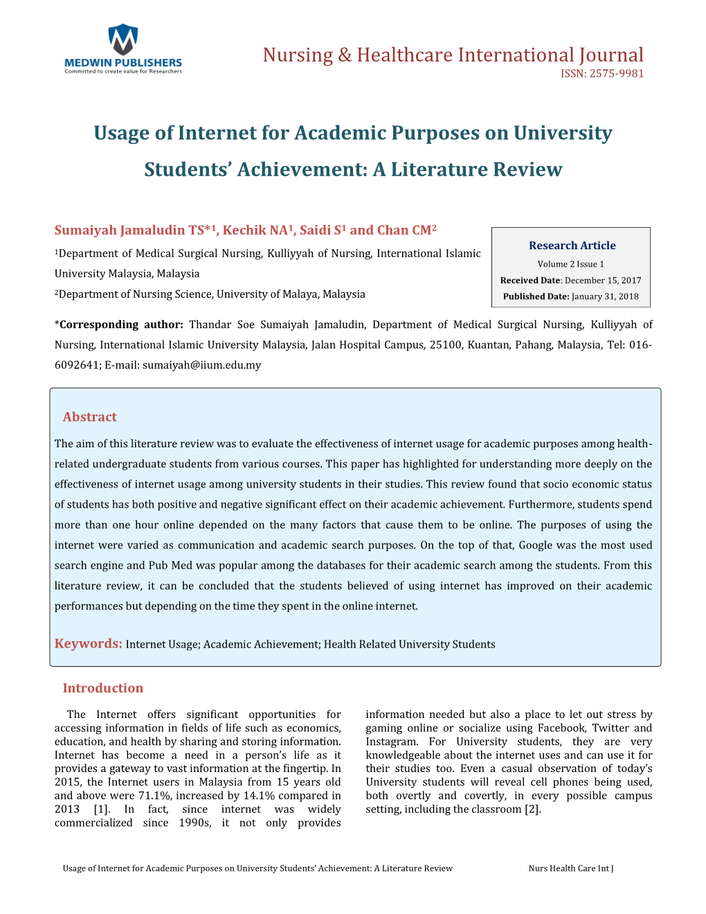 Usage of Internet for Academic Purposes on University Students' Achievement