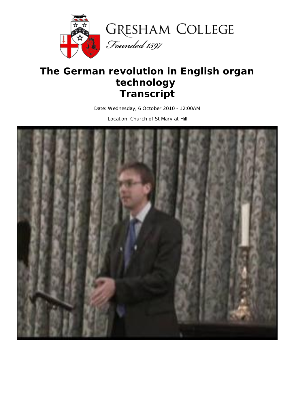 The German Revolution in English Organ Technology Transcript