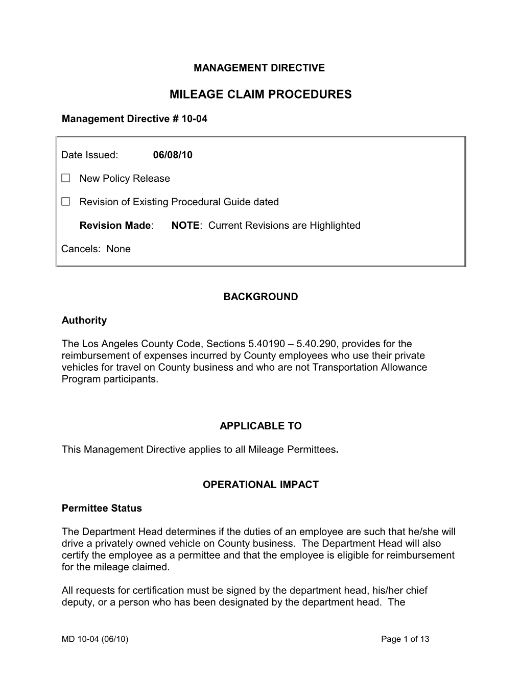 Mileage Claim Procedures s1