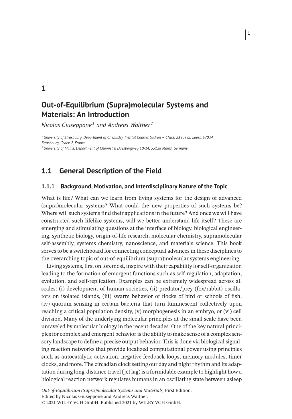 1 Out-Of-Equilibrium (Supra)Molecular Systems and Materials: an Introduction