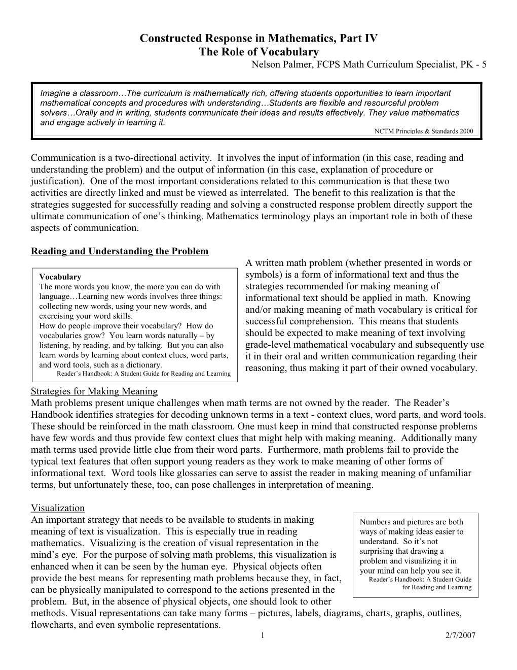 Constructed Response In Mathematics, Part III