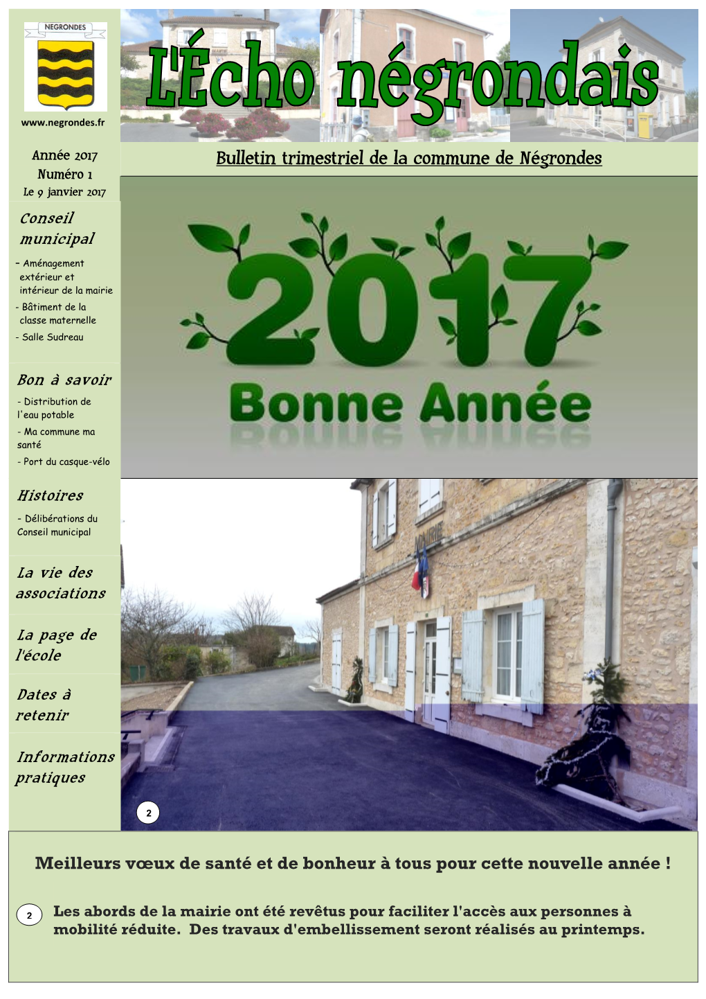 Bulletin Trimestriel De La Commune De Négrondes Numéro 1 Le 9 Janvier 2017 Conseil Municipal