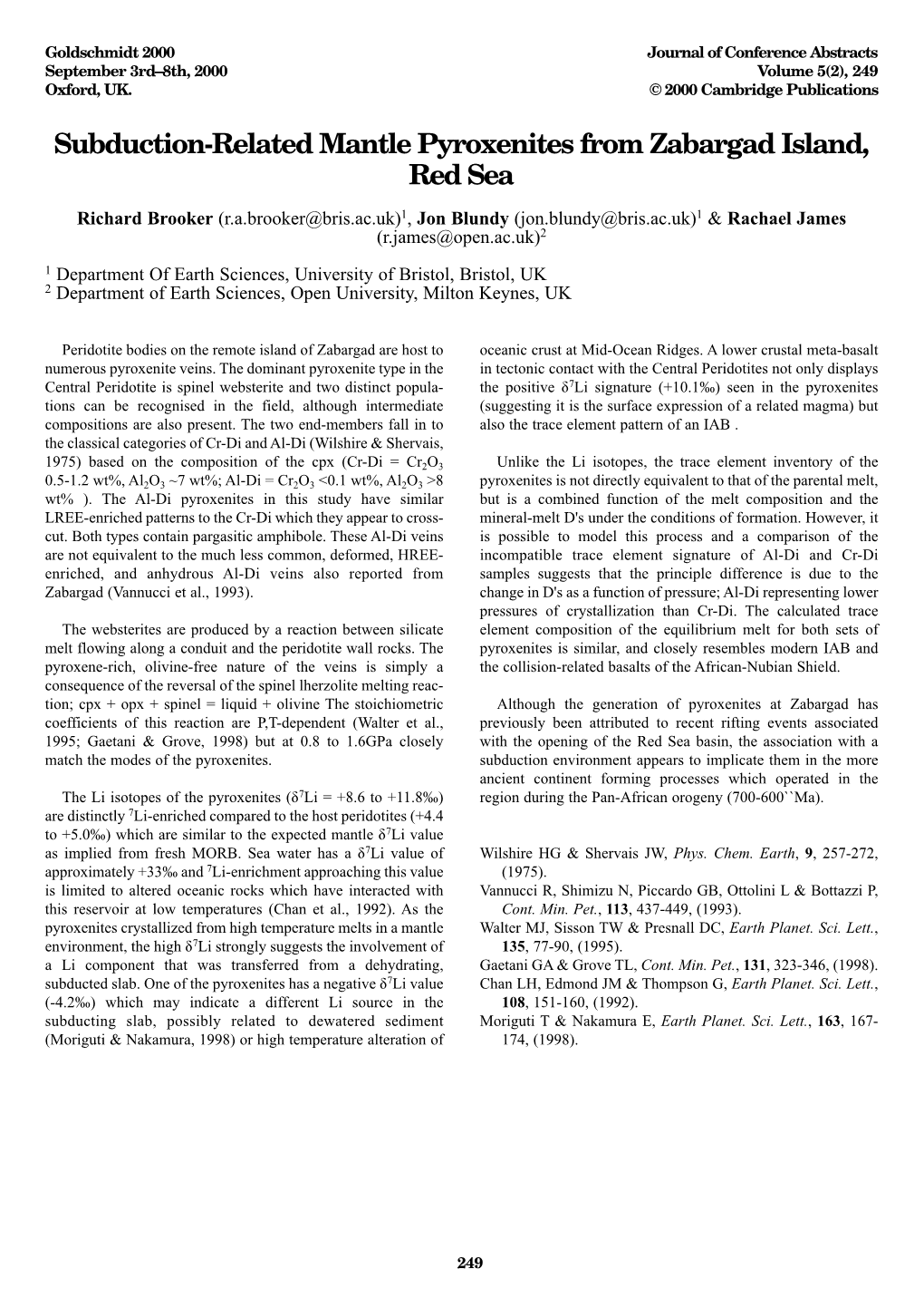 Subduction-Related Mantle Pyroxenites from Zabargad Island, Red Sea