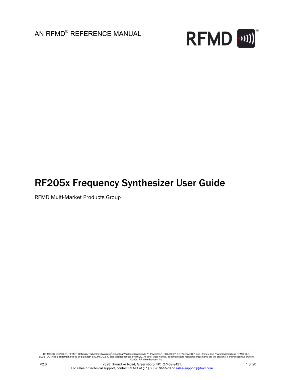 Rf205x Frequency Synthesizer User Guide